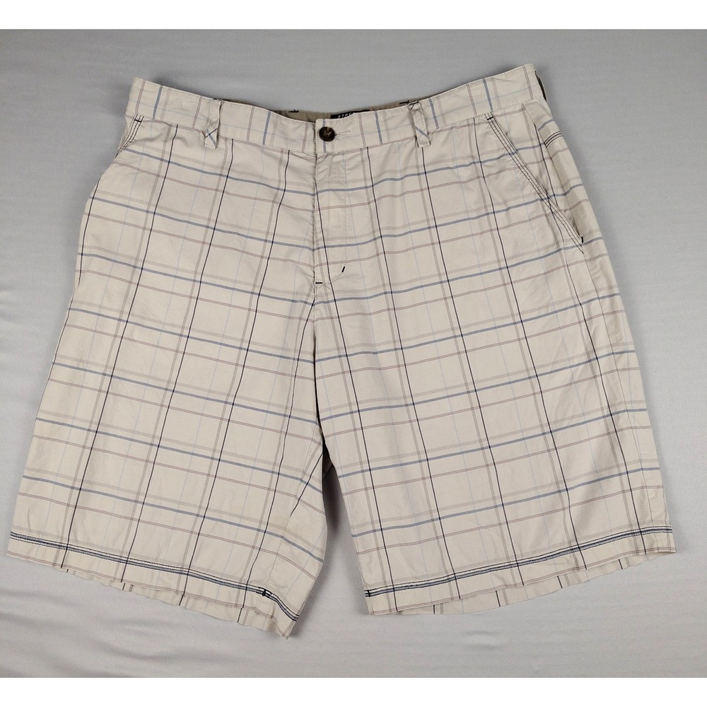 Adidas Shorts Mens 36 Chino Stretch Golf Plaid Cotton Blend Lightweight Cream